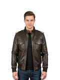 Men's Real Sheepskin Quilted Brown Bomber Leather Jacket